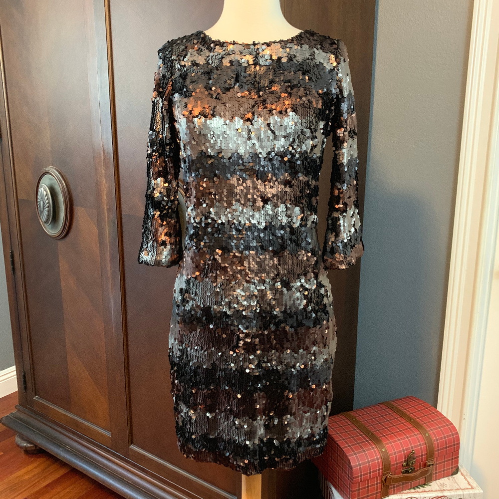 BEATRICE B Striped Sequin Formal Mini Dress 8